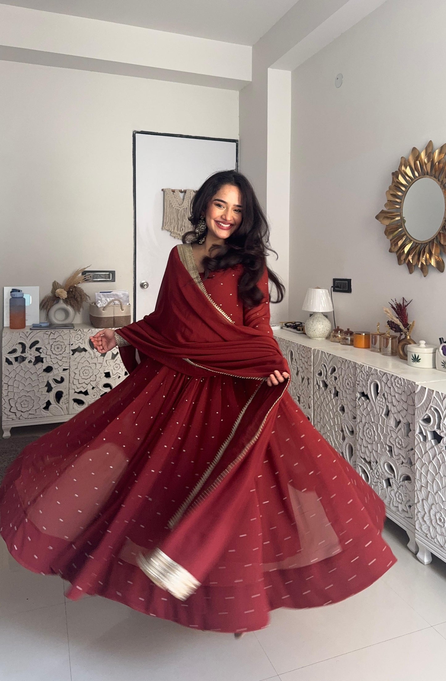 Nayara Ladies Burnt Orange Pure Georgette Anarkali Set