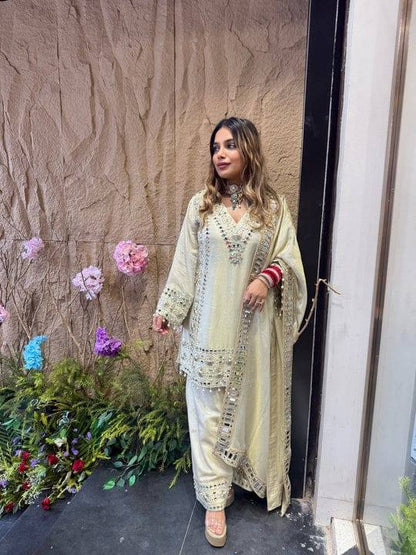 Lvory Mirror Glow Luxe Farshi Suit with Royal Detailing