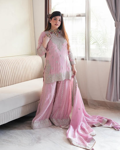 Blush Pink Embroidered Sharara Set