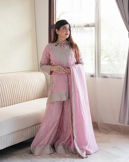 Blush Pink Embroidered Sharara Set