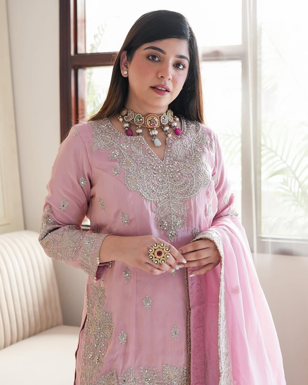Blush Pink Embroidered Sharara Set