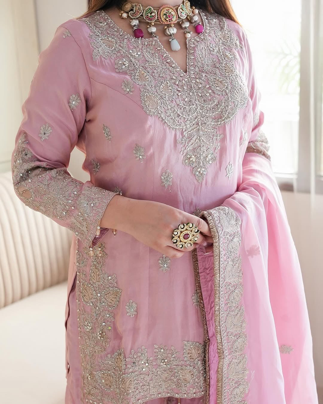 Blush Pink Embroidered Sharara Set