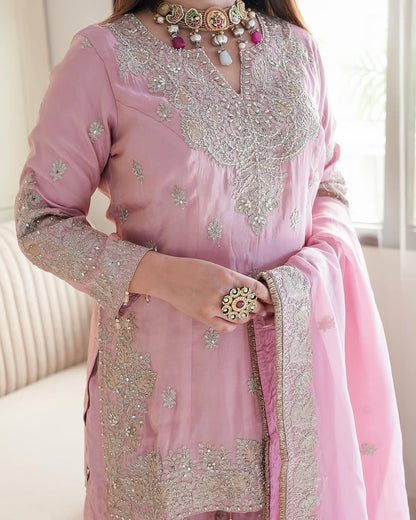 Blush Pink Embroidered Sharara Set