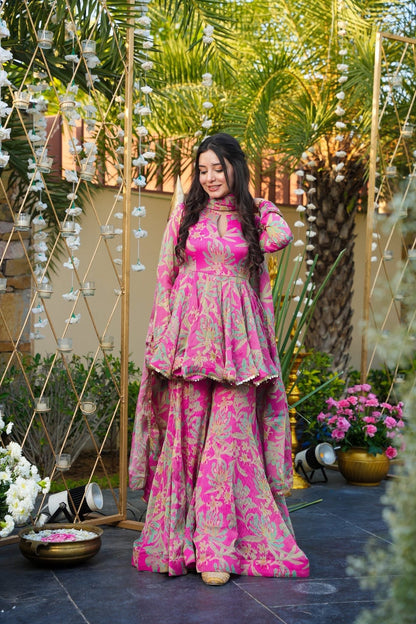 Petaline Pink Cosmos Sharara Set