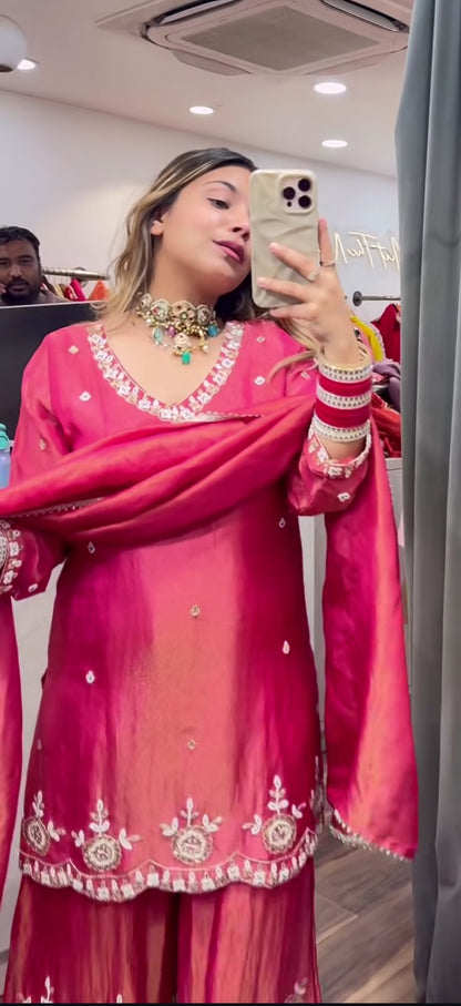 Scarlet Charm Silk Plazo Suit