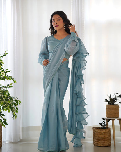 Sky Bluer With Premium Quality Jimmy Choo Organja Saree