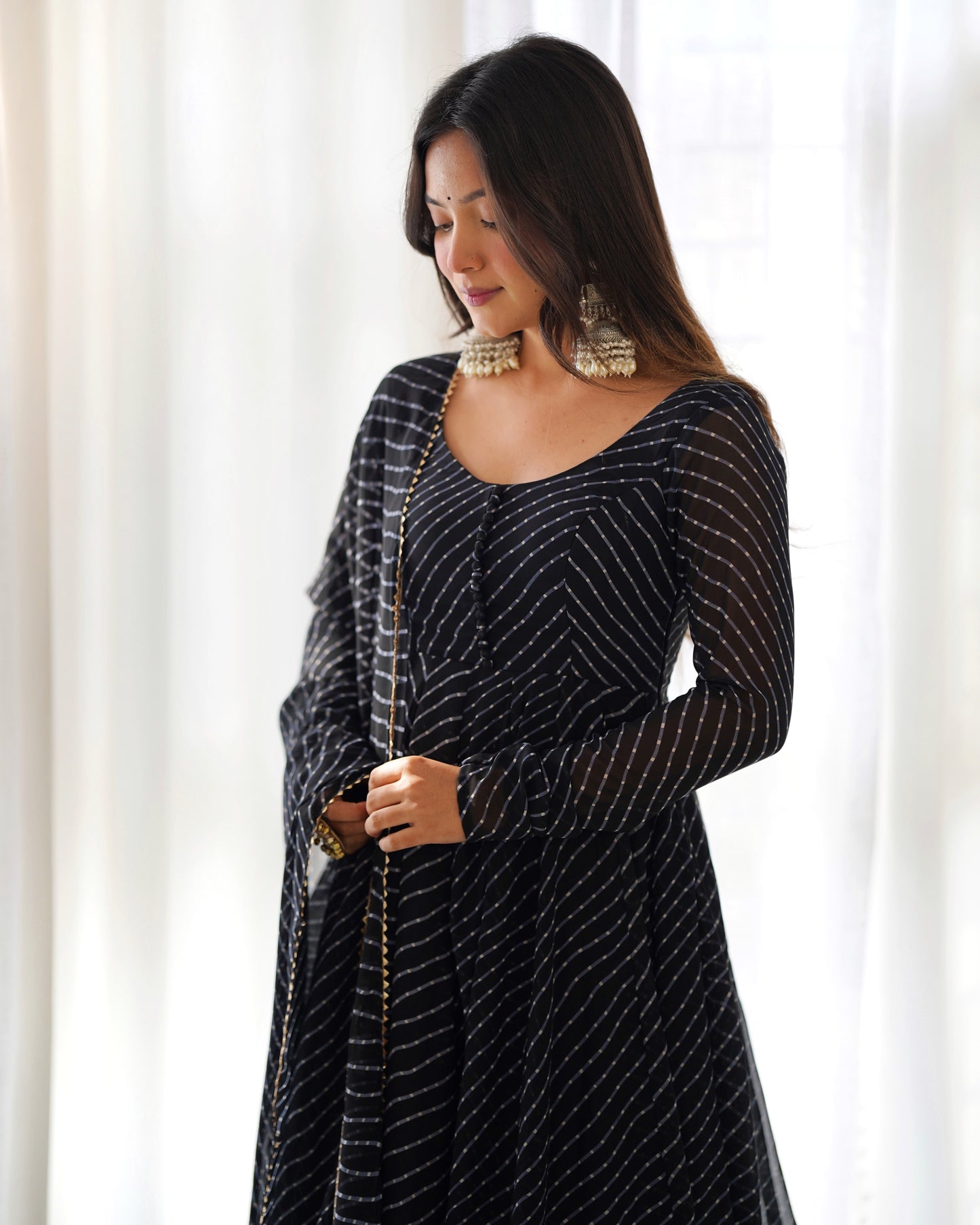 Aanika Fox Georgette Laheriya Print Anarkali