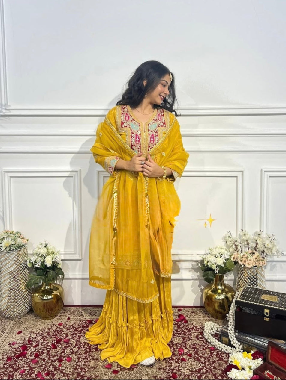 Vastra Mustard Embroidered Sharara Set