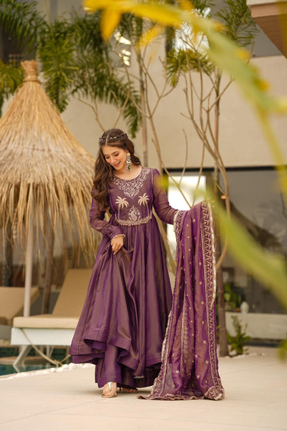 Elegance in Amethyst: Graceful Charm in Traditional Wear