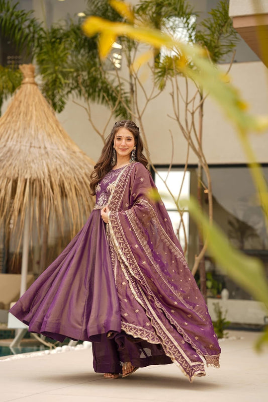 Elegance in Amethyst: Graceful Charm in Traditional Wear