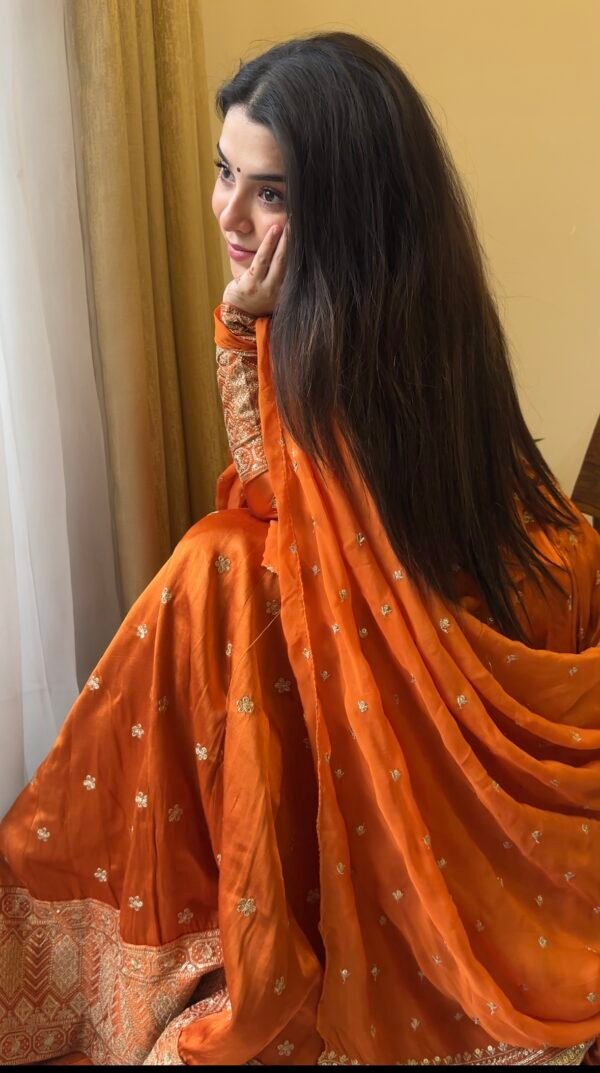 Rust Orange Gajji Silk Lehenga