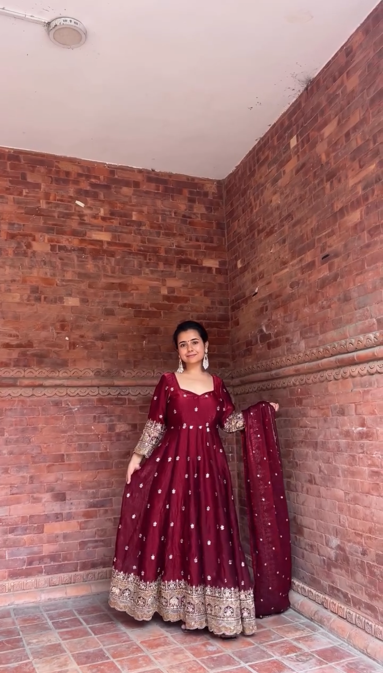 Ruhani Maroon Zari Dori Anarkali Gown Set