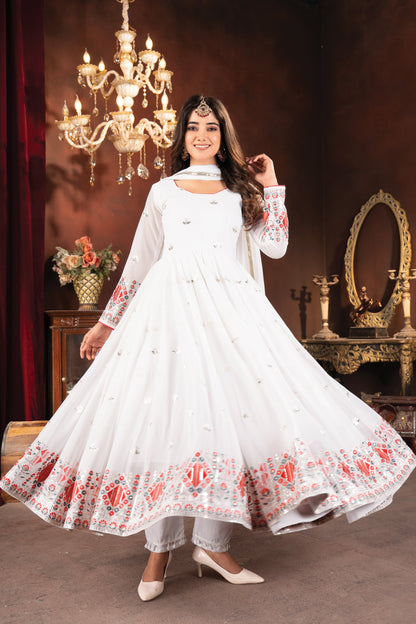 White Embroidered Festive Wear Anarkali Suit