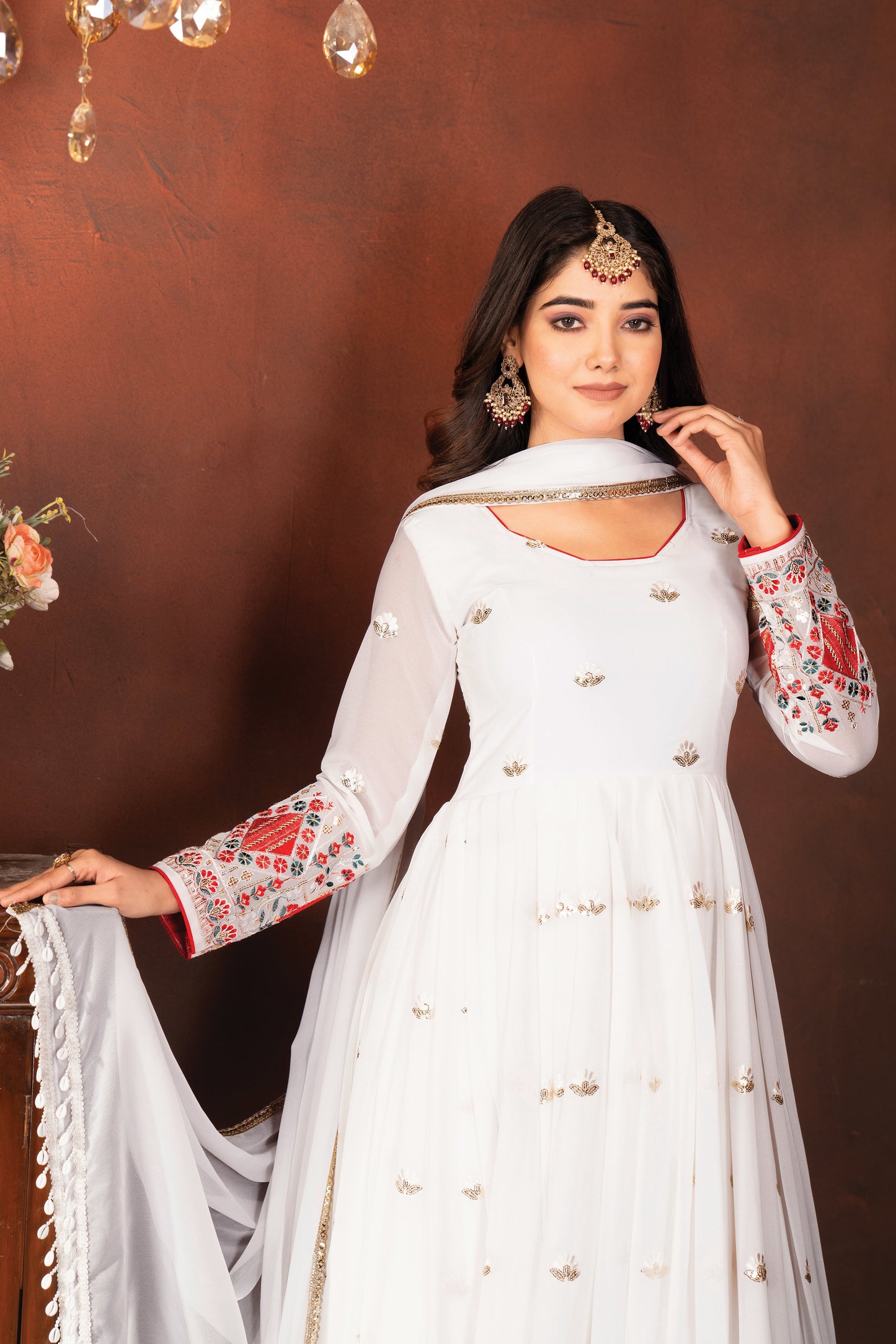 White Embroidered Festive Wear Anarkali Suit