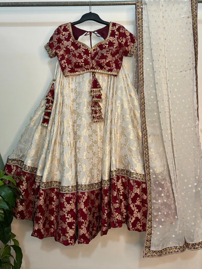 Exquisite Maroon & Ivory Embroidered Lehenga Set