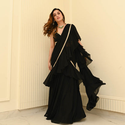Black Georgette Draped Saree