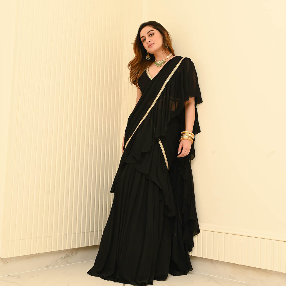 Black Georgette Draped Saree