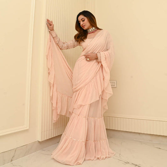 Blush Pink Georgette Draped Saree