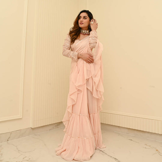 Blush Pink Georgette Draped Saree
