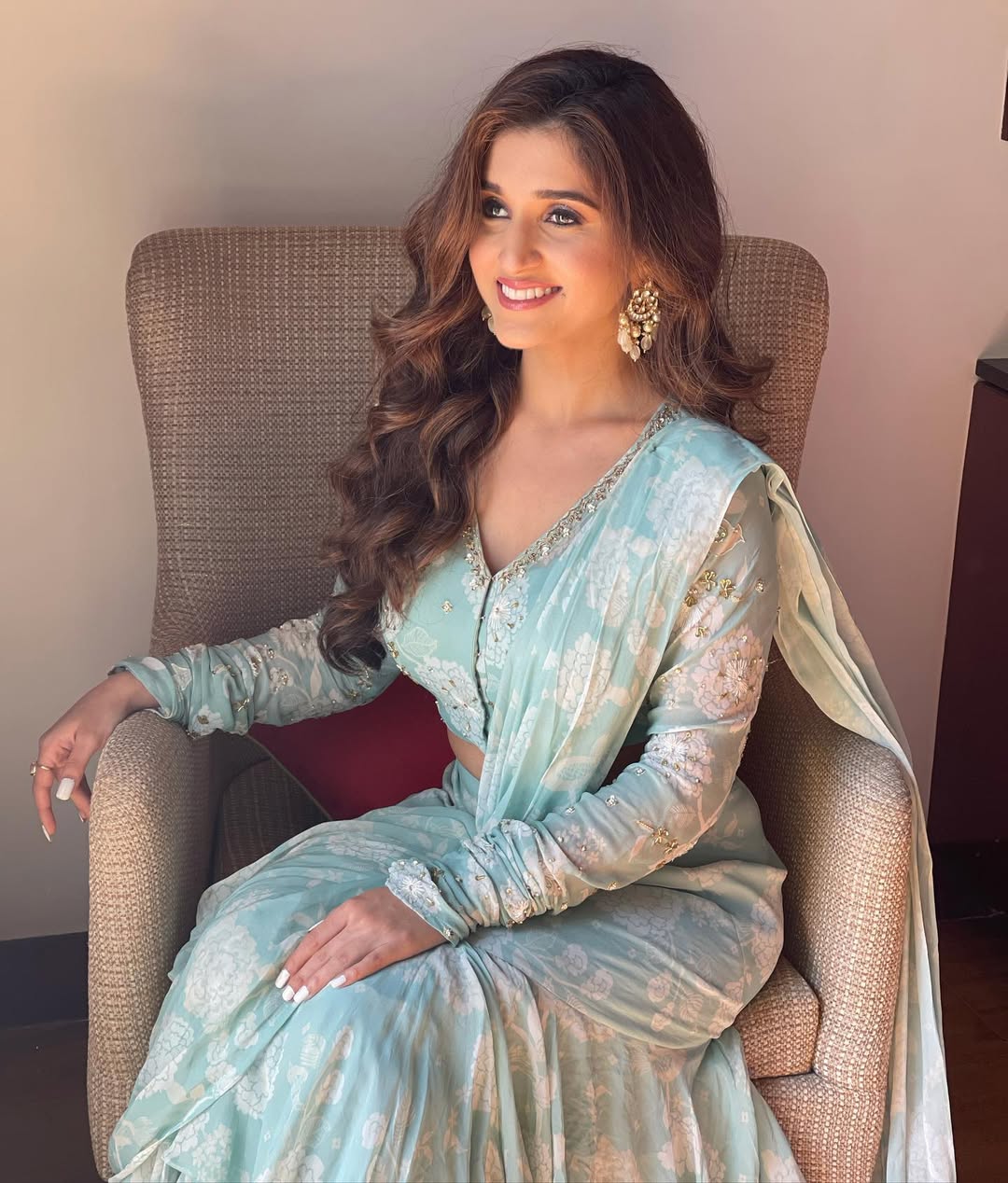 Tara Mint Whisper Ruffle Saree