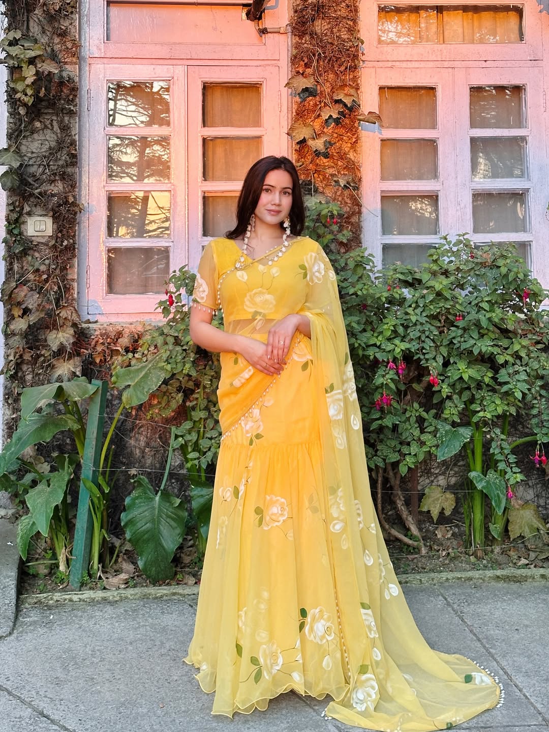 Noor Yellow Floral Pre-Draped Saree