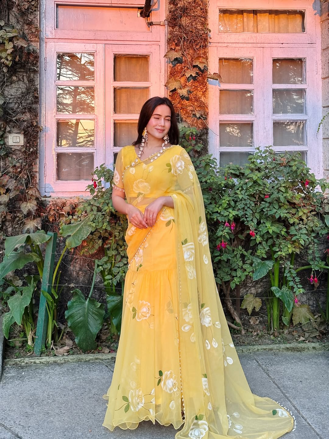 Noor Yellow Floral Pre-Draped Saree