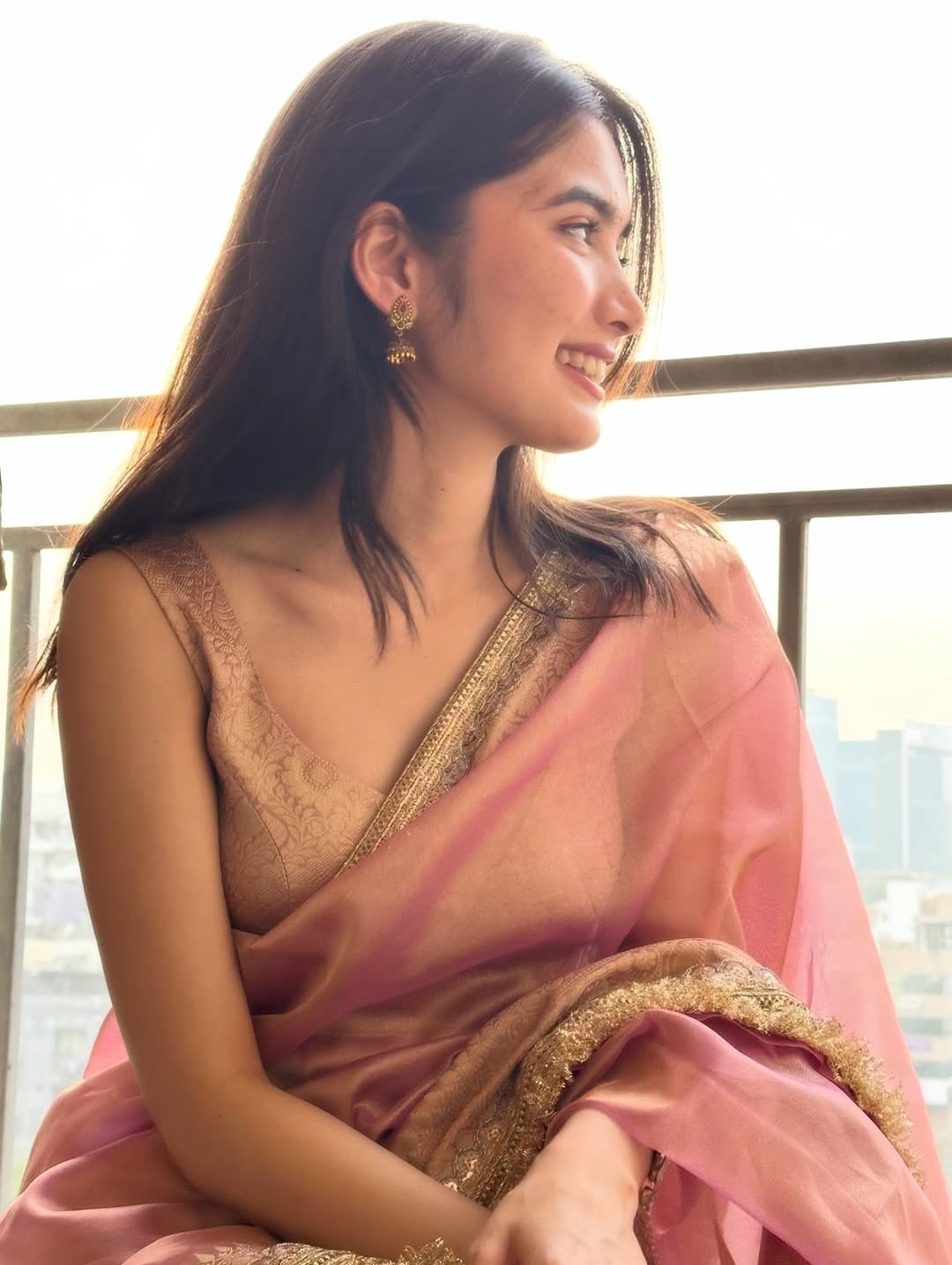 Avni Rose Pink Banarasi Premium Semi Katan Softy Silk Saree