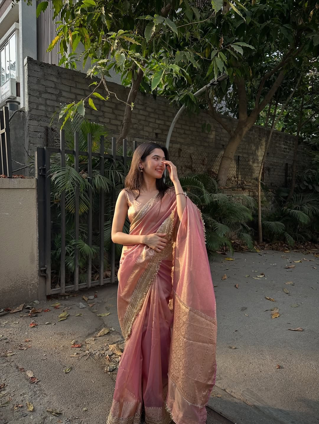 Avni Rose Pink Banarasi Premium Semi Katan Softy Silk Saree