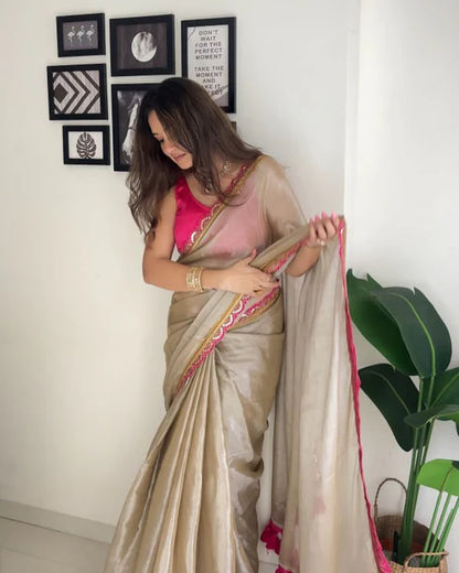 Sea Pearl Mul Mul Tissue Saree