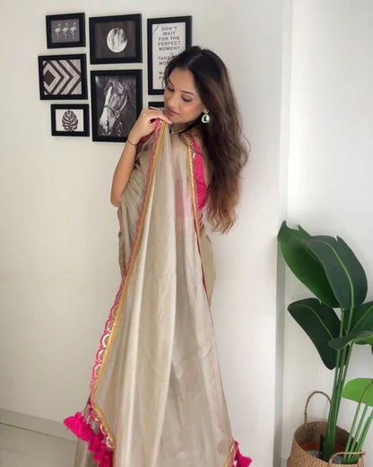 Sea Pearl Mul Mul Tissue Saree