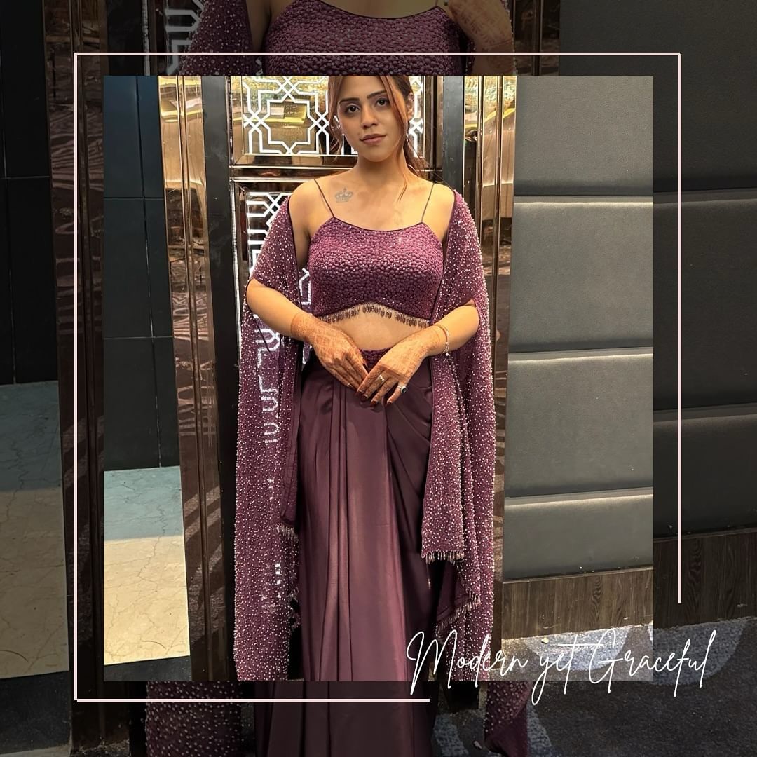 Purple Color Western Style Rangoli Shrug,Tube Choli with Draped Skirt