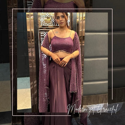 Purple Color Western Style Rangoli Shrug,Tube Choli with Draped Skirt