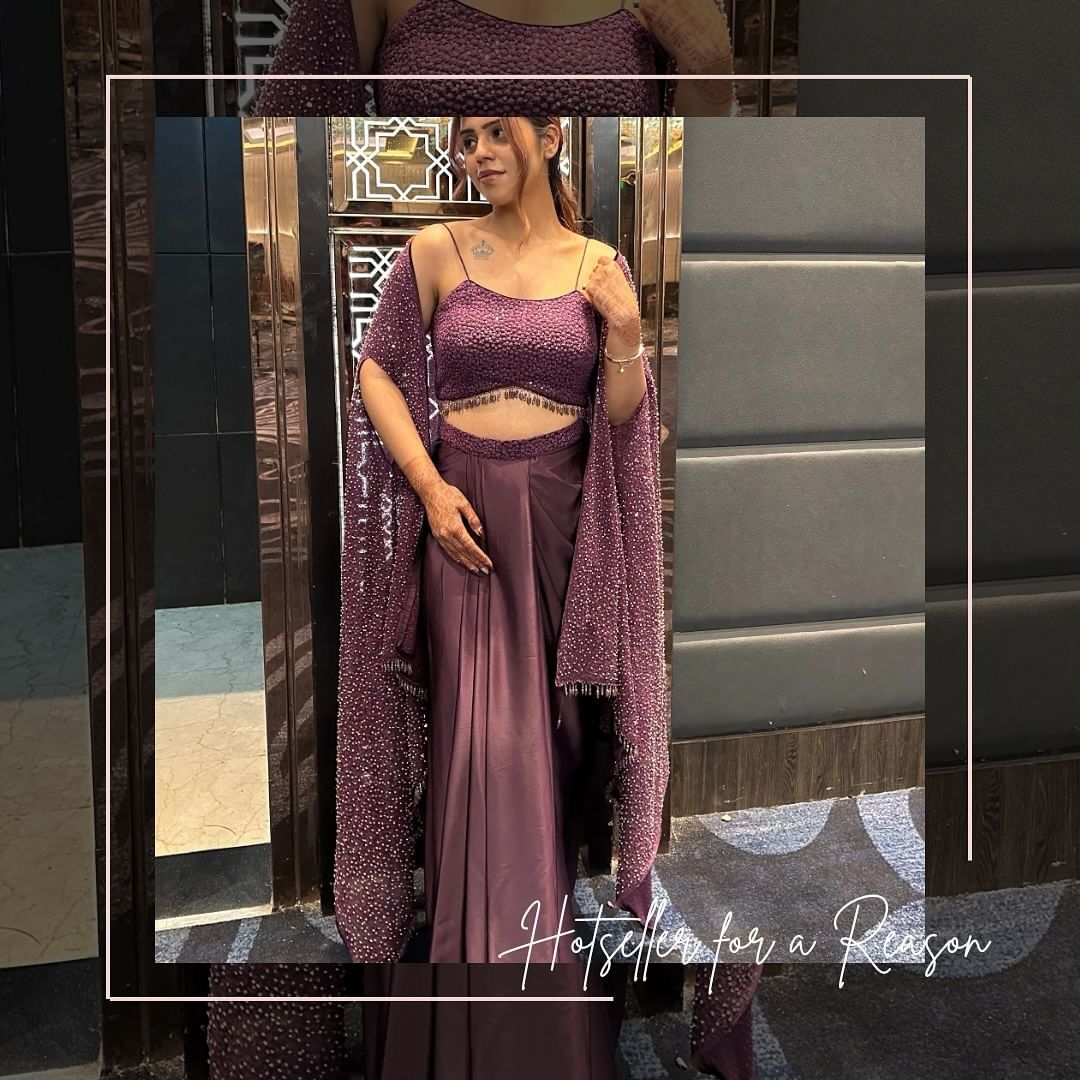 Purple Color Western Style Rangoli Shrug,Tube Choli with Draped Skirt