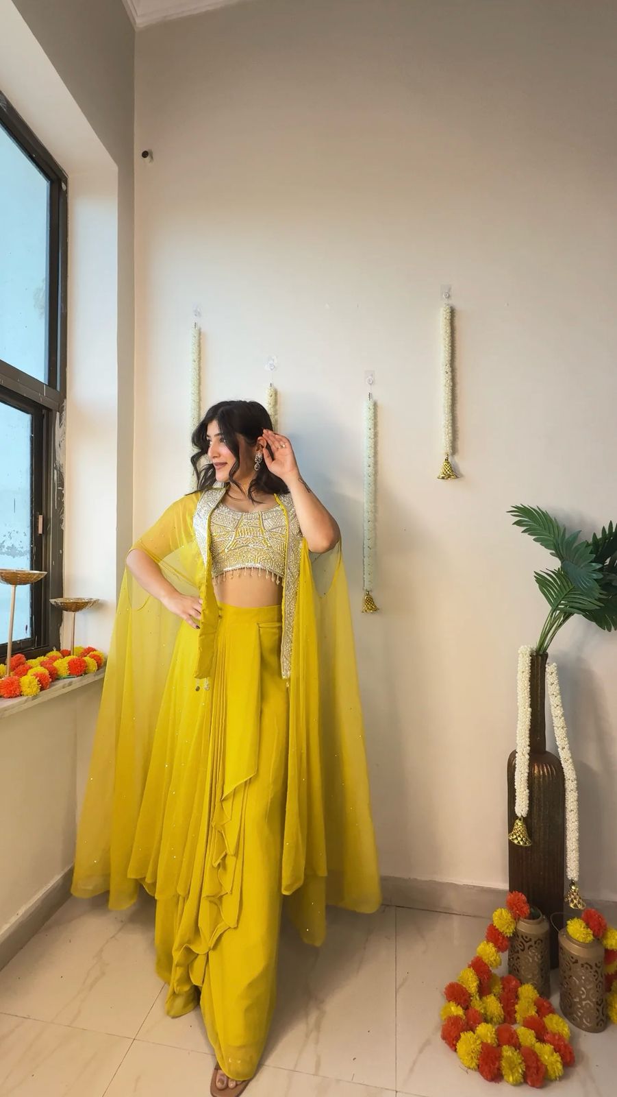 Sunshine Lemonlight Draped Three Piece Indo western