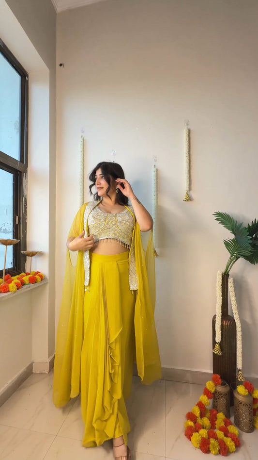 Sunshine Lemonlight Draped Three Piece Indo western