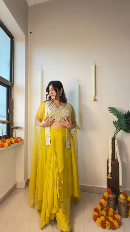 Sunshine Lemonlight Draped Three Piece Indo western