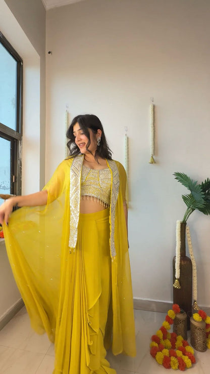 Sunshine Lemonlight Draped Three Piece Indo western