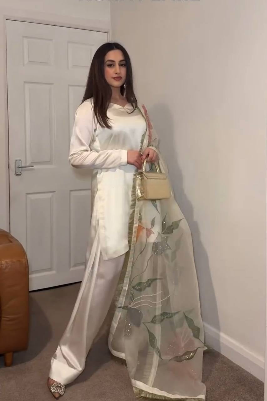 Nura Gold  Designer Party Wear Look top with farshi plazzo Suit