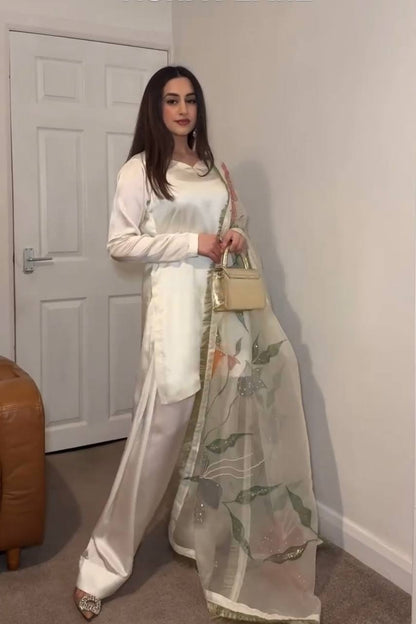 Nura Gold  Designer Party Wear Look top with farshi plazzo Suit