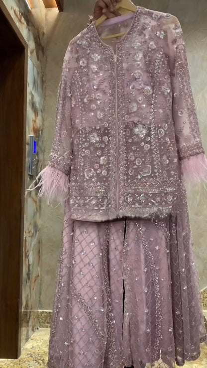 Diamond Designer Feather-Sleeve Embellished Outfit