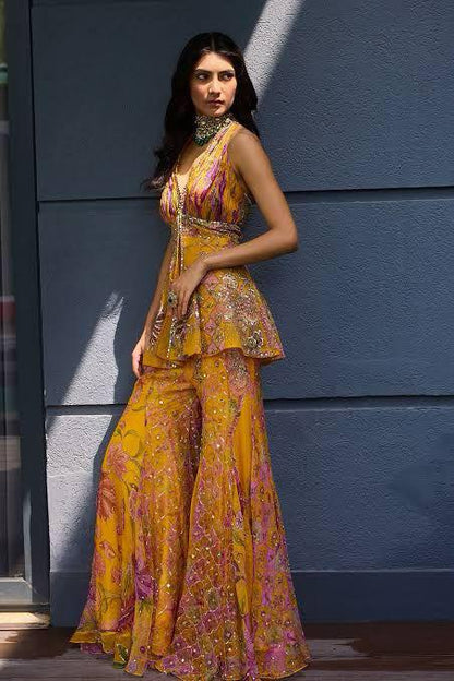 Farhana Hand Embroidered Halter Neck Sharara Set