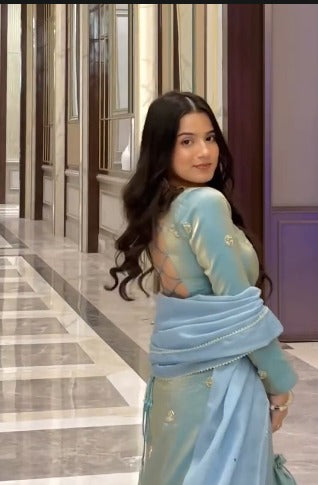 Sky Blue Silk Embroidered Kurta Set