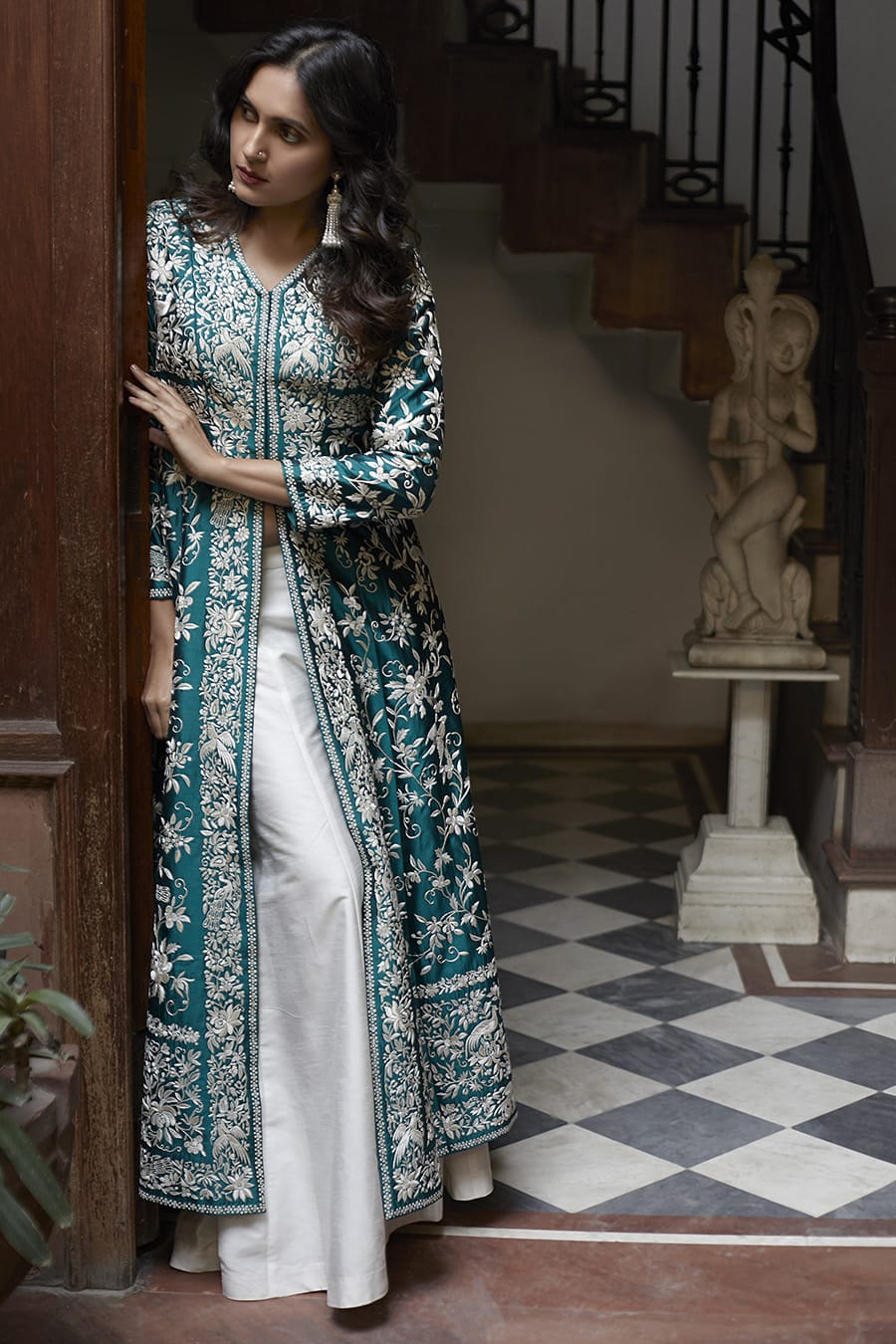 Neelaya Teal Embroidered Jacket Set