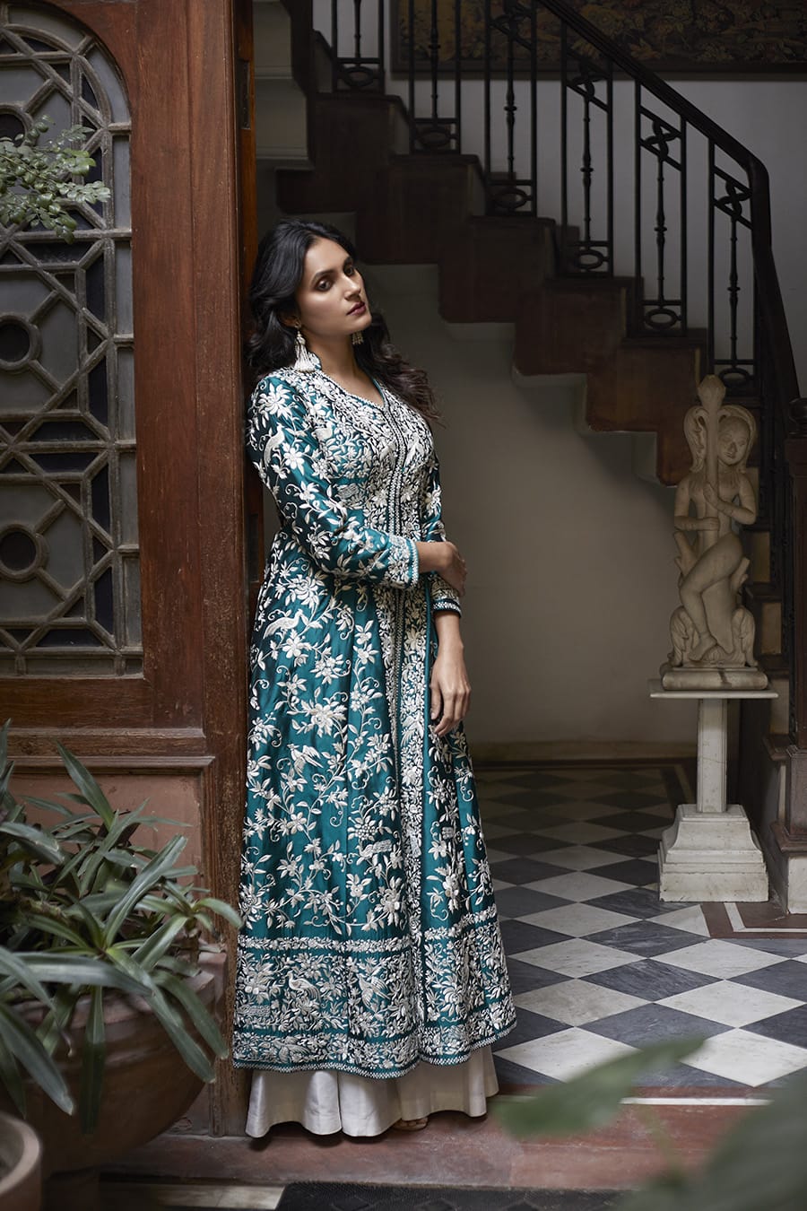 Neelaya Teal Embroidered Jacket Set