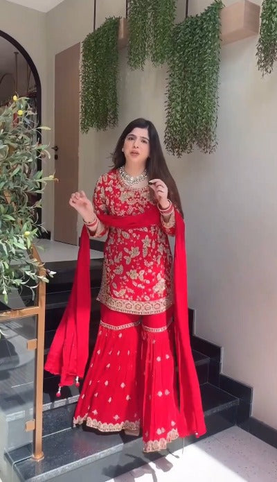 Regal Plum Elegance Handcrafted Embroidered Sharara Set