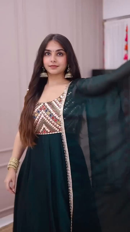 Nirva Designer Heavy Fux Georgette Sequins Zari Embroidery Gown