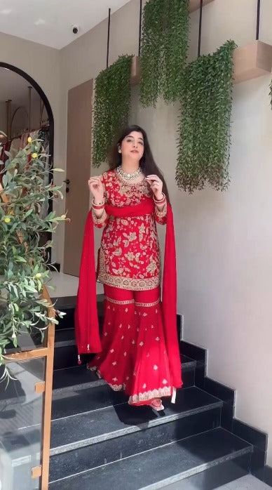 Regal Plum Elegance Handcrafted Embroidered Sharara Set