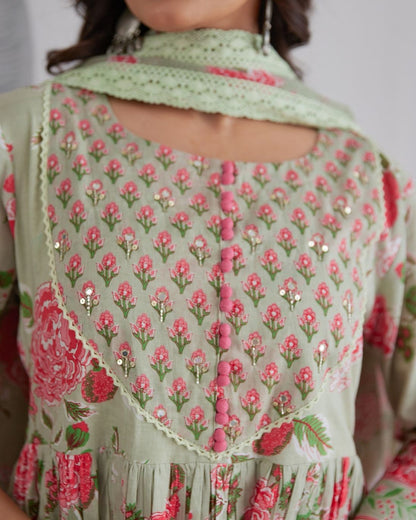 Prakriti Sage Floral Anarkali Set