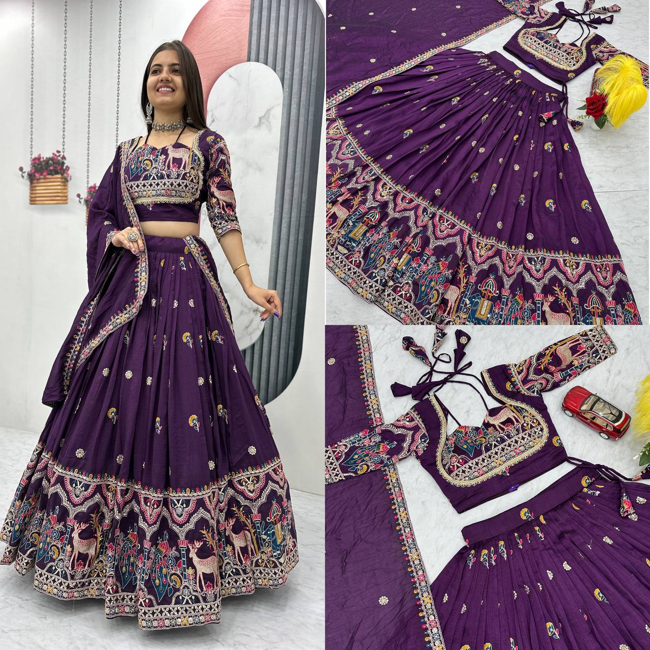 Regal Purple Embroidered Lehenga with Multicolor Detailing