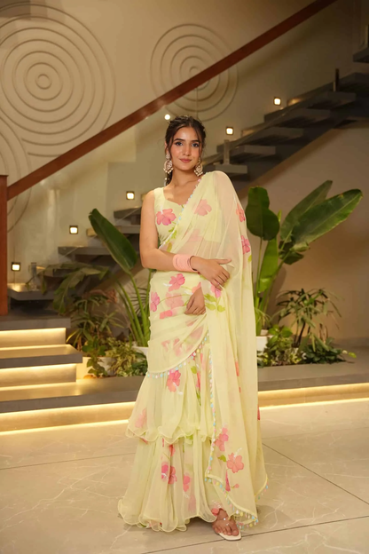 Kavya Elegant Pastel Floral Designer Georgette Saree